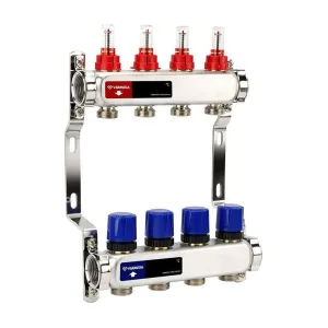Группа коллекторная с расх. VARMEGA VM15104 ВР 1″, под 130 насос, на 4 конт. 3/4″ EK, нерж. сталь