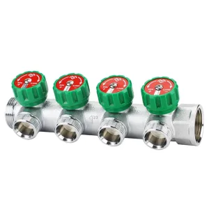 Коллектор регулирующий VARMEGA VM14634, 1″, на 4 выхода 3/4″ЕК, хромированный