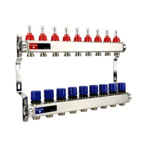 Группа коллекторная с расх. VARMEGA VM15109 ВР 1″, под 130 насос, на 9 конт. 3/4″ EK, нерж. сталь