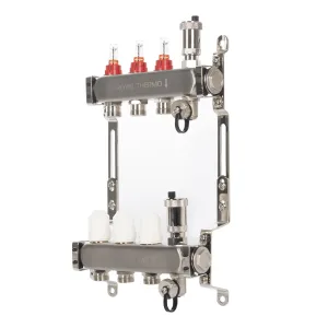 Коллектор Royal Thermo нерж. в сборе с расходомерами 1″ ВР-3/4″ НР с автомат. воздухоотвод-ми 3 вых.