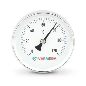 Термометр VARMEGA биметаллич. с погр. гильзой 63 мм, 120гр.С, штуц.50 мм, 1/2″, упл., VMMT03-635004