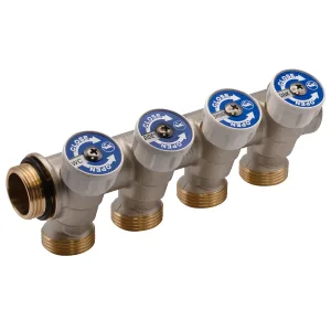 Коллектор Giacomini сантехнический с вентилями никелированный 2х1″, R585CSX142