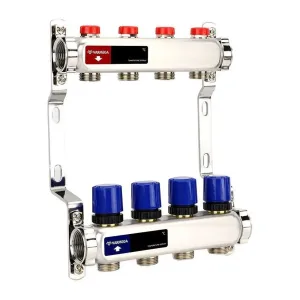 Группа коллекторная для отопления VARMEGA VM15504 ВР 1″, на 4 контура 3/4″ EK, нерж. сталь