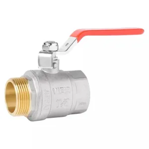 Кран VIEIR шаровый 1″ ВН, красная ручка, никель (60/6) VR202-03
