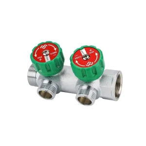 Коллектор распределительный с рег. вентилем латунный VARMEGA 1″, 2 х 3/4″ЕК, хром., VMMM01-C06152
