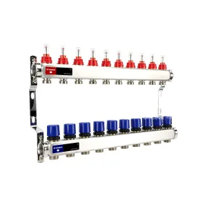 Группа коллекторная с расх. VARMEGA VM15110 ВР 1″, под 130 насос, на 10 конт. 3/4″ EK, нерж. сталь