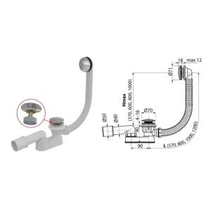Сифон для ванны, click/clak A507CKM (AlcaPlast)