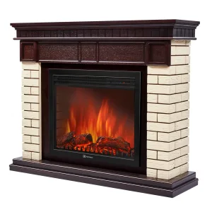 Каминокомплект: Очаг Electrolux EFP/P-2520LS N, портал Bricks 25 камень бежевый, шпон темный дуб