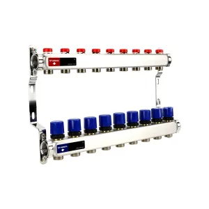 Группа коллекторная для отопления VARMEGA VM15509 ВР 1″, на 9 контуров 3/4″ EK, нерж. сталь