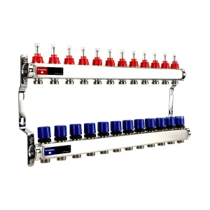 Группа коллекторная с расх. VARMEGA VM15112 ВР 1″, под 130 насос, на 12 конт. 3/4″ EK, нерж. сталь