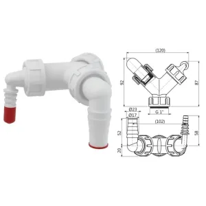 Колено с двумя штуцерами G1″/8–23 с клапанами P149Z (AlcaPlast)