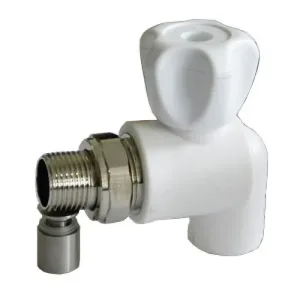Кран шаровой PPR белый 25 х 1/2″ НР для радиатора угловой ФД-пласт (22407)