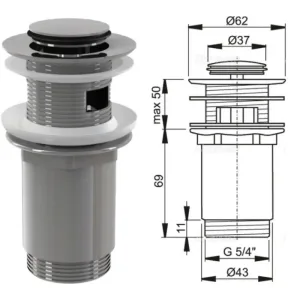 Донный клапан для умывальника click/clack,5/4″ малая заглушка A391 (AlcaPlast)