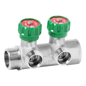 Коллектор VIEIR латунный с регулирующими вентилями 1″x3/4″- 2 вых. VR526-2