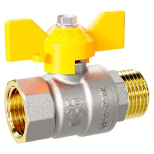 Кран шаровой латунный для газа LD Pride 47.32.В-Н.Б GAS Ду32 Ру25 (бабочка с бир.)