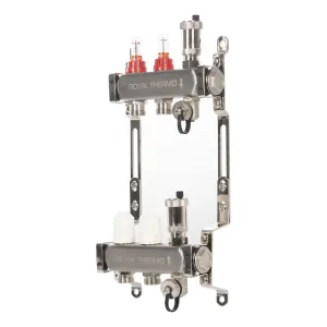 Коллектор Royal Thermo нерж. в сборе с расходомерами 1″ ВР-3/4″ НР с автомат. воздухоотвод-ми 2 вых.