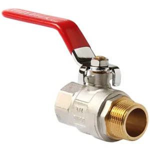 Кран VIEIR шаровый 11/2″ ВН, красная ручка, никель (24/4) VR202-05