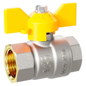 Кран шаровой латунный для газа LD Pride 47.32.В-В.Б GAS Ду 32 Ру25 (бабочка с бир.)