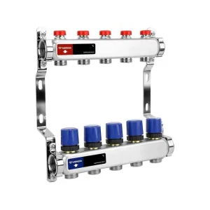 Группа коллекторная для отопления VARMEGA VM15505 ВР 1″, на 5 контуров 3/4″ EK, нерж. сталь