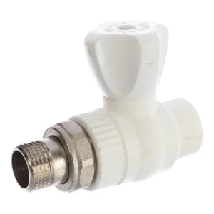 Кран Lammin шаровый PPR радиат. прям. 20 х 1/2″ PREMIUM 50/10, белый