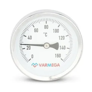 Термометр VARMEGA биметаллич. с погр. гильзой 63 мм, 160гр.С, штуц.50 мм, 1/2″, VMMT02-635004