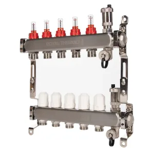Коллектор Royal Thermo нерж. в сборе с расходомерами 1″ ВР-3/4″ НР с автомат. воздухоотвод-ми 5 вых.