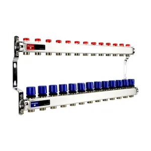 Группа коллекторная для отопления VARMEGA VM15513 ВР 1″, на 13 контуров 3/4″ EK, нерж. сталь