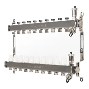 Коллектор Royal Thermo нерж. в сборе универсальный 1″ ВР-3/4″ НР с автомат. воздухоотвод-ми 10 вых.