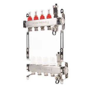 Коллектор Royal Thermo нерж. в сборе с расходомерами 1″ ВР-3/4″ НР с автомат. воздухоотвод-ми 4 вых.