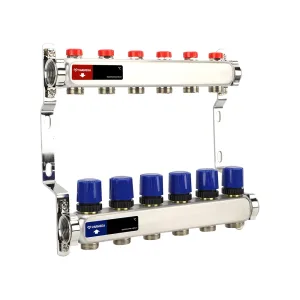 Группа коллекторная для отопления VARMEGA VM15506 ВР 1″, на 6 контуров 3/4″ EK, нерж. сталь
