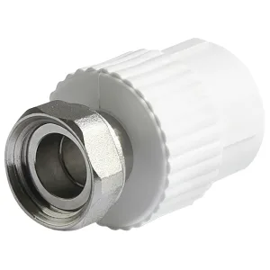Муфта комбинированная ППР разъемная PPRC ВР 20х1/2″ с накид. гайкой (мет. штуцер) ВН резьба, белая
