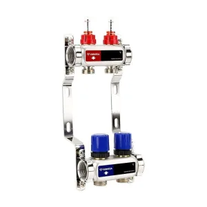 Группа коллекторная с расх. VARMEGA VM15102 ВР 1″, под 130 насос, на 2 конт. 3/4″ EK, нерж. сталь