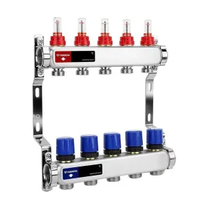 Группа коллекторная с расх. VARMEGA VM15105 ВР 1″, под 130 насос, на 5 конт. 3/4″ EK, нерж. сталь