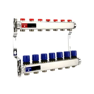 Группа коллекторная для отопления VARMEGA VM15507 ВР 1″, на 7 контуров 3/4″ EK, нерж. сталь
