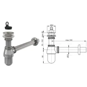 Сифон для умывальника DN 32 с нерж. выпуском 5/4″ A437 (AlcaPlast)