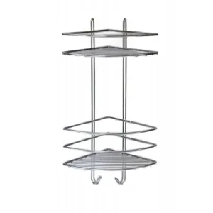 Полка угловая (48991-2 ХМ) 2 яруса, овал (с крючками), 20*20*38,5, хром