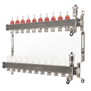 Коллектор Royal Thermo нерж. в сборе с расходомерами 1″ ВР-3/4″ НР с автомат.воздухоотвод-ми 10 вых.