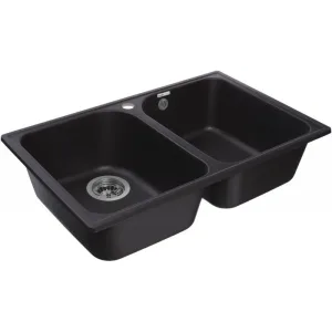 Мойка комп. GRANFEST QUARZ GF-Z 15 (737*478) (черный) 2 чаши,прямоугольная
