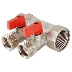 Коллектор с отсекающими шаровыми кранами 2 выхода 1″ * 3/4″ (VTc.580.NE) (Valtec)