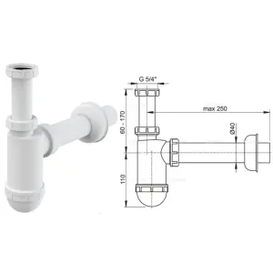 Сифон для умывальника DN40 с накидной гайкой 5/4″ A43 (AlcaPlast)