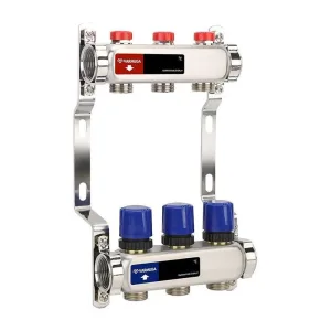 Группа коллекторная для отопления VARMEGA VM15503 ВР 1″, на 3 контура 3/4″ EK, нерж. сталь