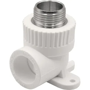 Угольник THERMOLIGHT комбинированный PP-R НР с креплением 25х3/4″ белый (10/80)