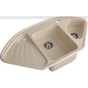 Мойка комп. GRANFEST Corner GF-C1040E (1040×560) кашемир 1,5 чаши+крыло,угловая