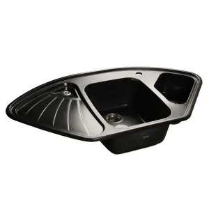 Мойка комп. GRANFEST Corner GF-C1040E (1039х560) Черный 1,5 чаши+крыло,угловая