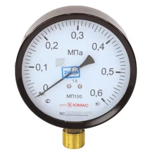 Манометр ЮМАС МП100 радиальный Дк100мм 0-1,0 МПа кл.1,5 G1/2″
