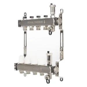 Коллектор Royal Thermo нерж. в сборе универсальный 1″ ВР-3/4″ НР с автомат. воздухоотвод-ми 4 вых.