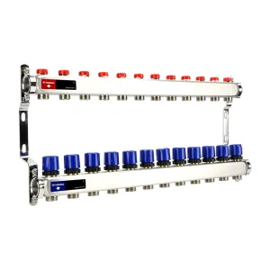 Группа коллекторная для отопления VARMEGA VM15512 ВР 1″, на 12 контуров 3/4″ EK, нерж. сталь