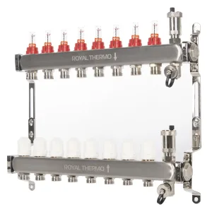 Коллектор Royal Thermo нерж. в сборе с расходомерами 1″ ВР-3/4″ НР с автомат. воздухоотвод-ми 8 вых.
