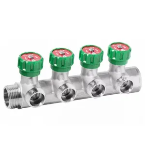 Коллектор VIEIR латунный с регулирующими вентилями 1″x3/4″- 4 вых. VR526-4