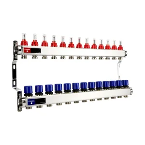 Группа коллекторная с расх. VARMEGA VM15113 ВР 1″, под 130 насос, на 13 конт. 3/4″ EK, нерж. сталь
